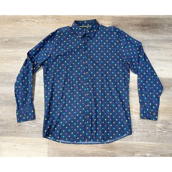 Visconi Black Sz XXL 2XL Mens Floral Dot Print Button Up Shirt Colorful Blue - Picture 2 of 6